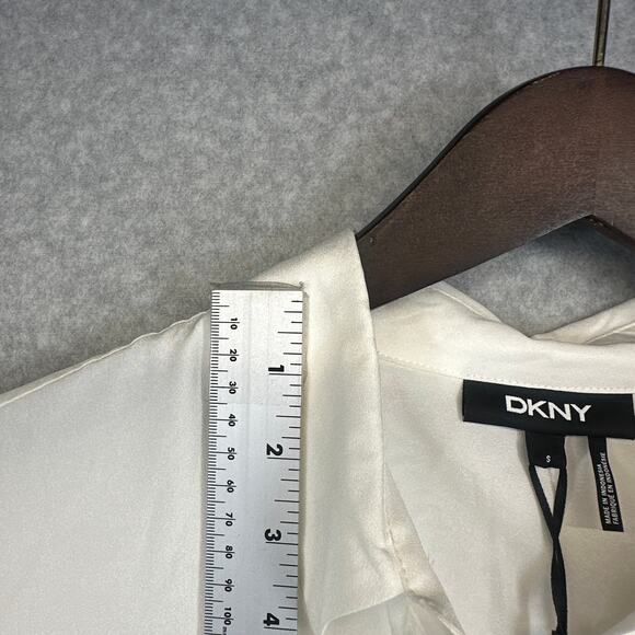 DKNY Foundation Shirt Womens Small Ivory 100% Polyester Button Down Long Sleeve - Picture 10 of 13
